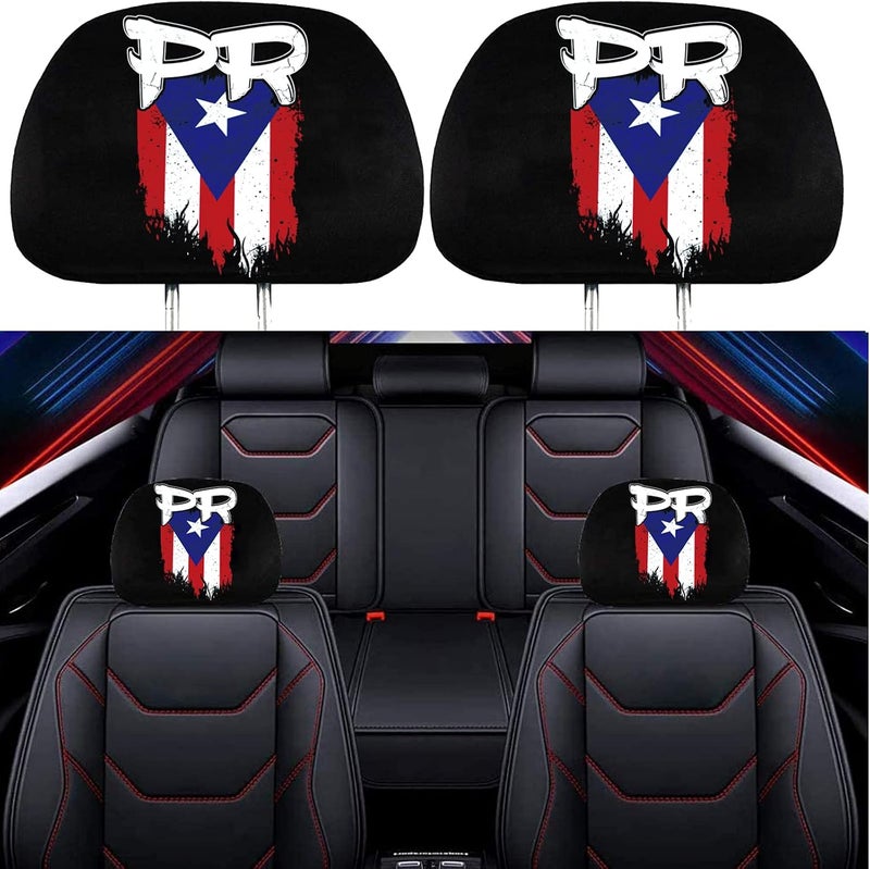 PDTXCLS Liuzhi, 2 Pack Headrest Covers for Puerto Rico PR Flag, Seat Cover Accessories Car Headrest Protector Universal Fit to All Car/Truck Models (Puerto Rico PR) - Image 1